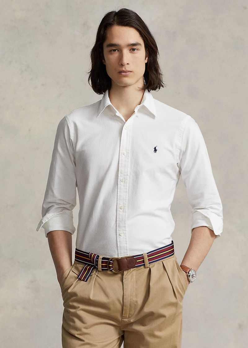 Camisas Polo Ralph Lauren Hombre Custom Fit Garment-Dyed Oxford Chile Blancas DRYBH-8290